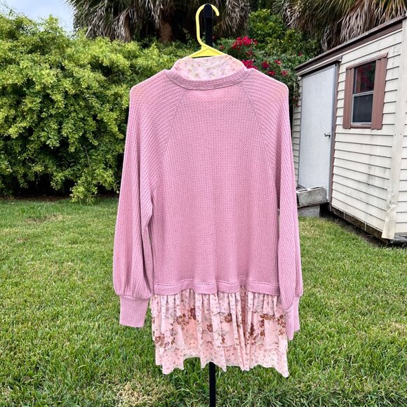 Free People Opposites Attract Floral Oversize Thermal Mesh Mini Dress Size M - Picture 5 of 10